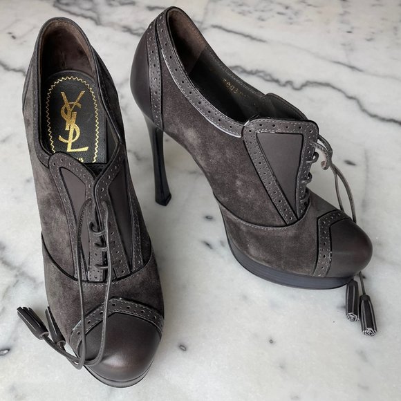 Yves Saint Laurent Lace Up Oxford Ankle Boots - Picture 1 of 16